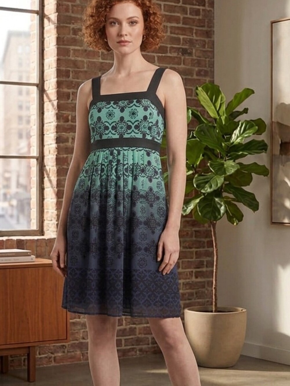 Apt. 9 Mint-to-Navy Ombre Printed Sundress